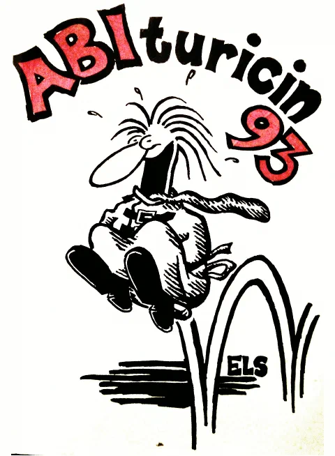 Titelbild: ABIturicin 93 – Comicfigur springt über das ELS-Logo